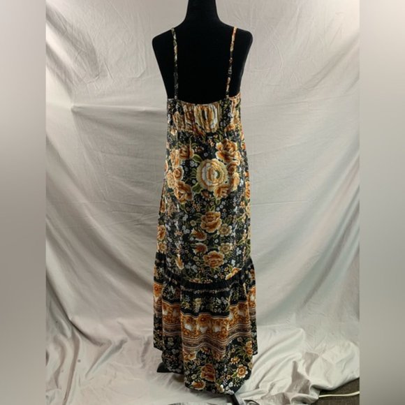 Boho Floral Print Drawstring Waist Fringed Ruffle Hem Cami Dress - Picture 11 of 11